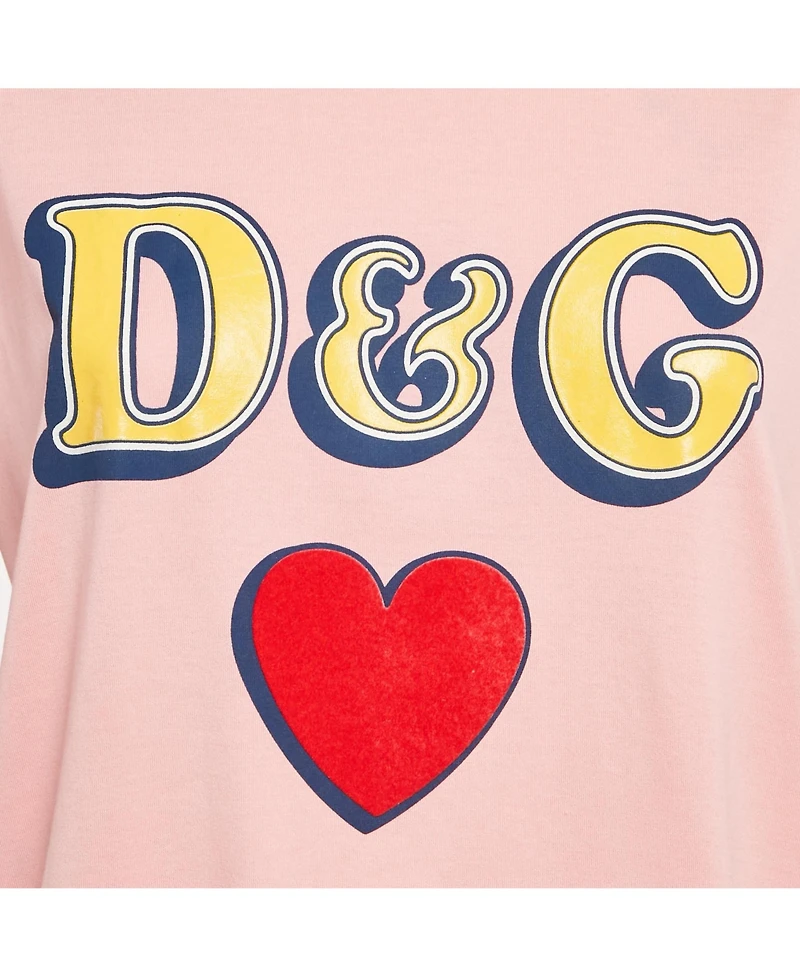 Pre-Owned Dolce & Gabbana Women's Pink Logo Print Jersey Crewneck T-Shirt