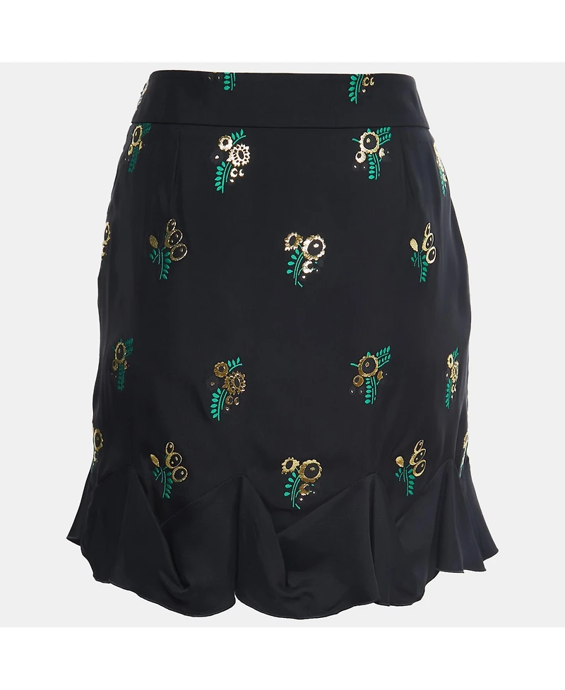 Pre-Owned Stella Mccartney Women's Black Patterned Crepe Ruffle Trimmed Skirt
