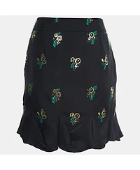 Pre-Owned Stella Mccartney Women's Black Patterned Crepe Ruffle Trimmed Skirt
