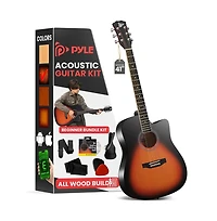 Pyle 41" Full-Size Acoustic Guitar Kit, Cutaway Body with Digital Tuner, and Accessory Kit, (Sunburst Teardrop