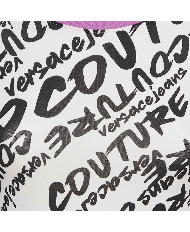 Pre-Owned Versace Women's Jeans Couture Logo Brush Print Cotton Crew Neck T-Shirt