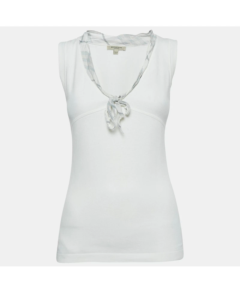 Pre-Owned Burberry Women's Beige Silk Buttoned A-Line Sleeveless Shirt Blouse