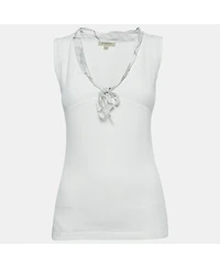 Pre-Owned Burberry Women's Beige Silk Buttoned A-Line Sleeveless Shirt Blouse