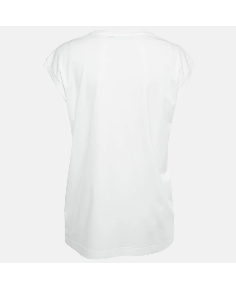 Pre-Owned Dolce & Gabbana Women's Cotton Logo Embellished Detail Cap Sleeve T-Shirt