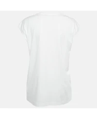 Pre-Owned Dolce & Gabbana Women's Cotton Logo Embellished Detail Cap Sleeve T-Shirt