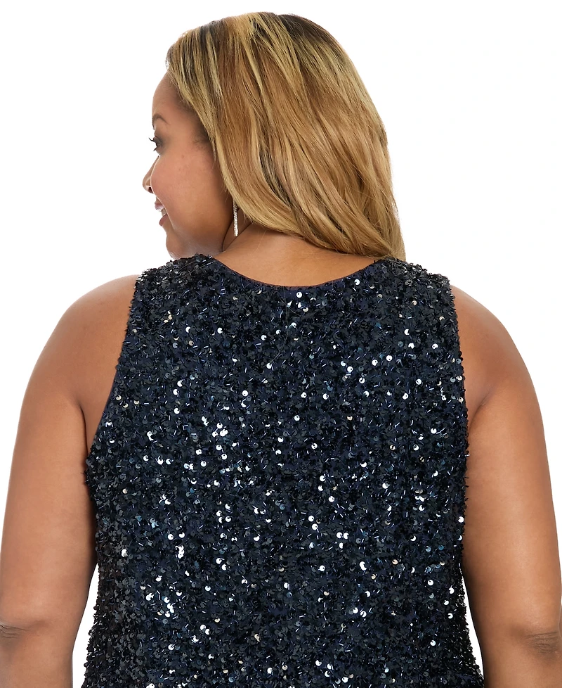 Muse Plus Sleeveless Scoop Neck Sequin Top