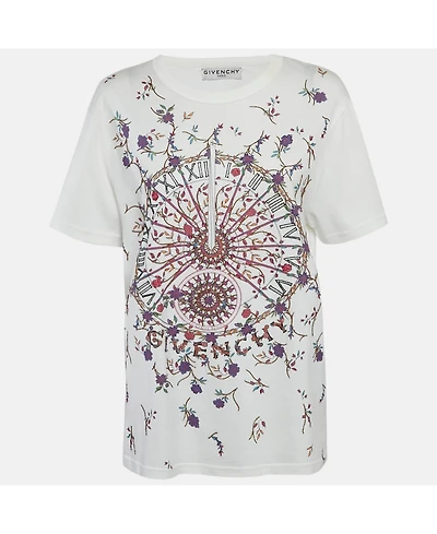 Pre-Owned Givenchy Women's White Floral Print Jersey Beaded T-Shirt