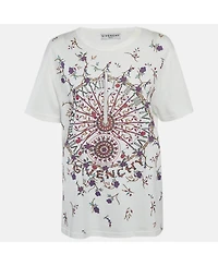 Pre-Owned Givenchy Women's White Floral Print Jersey Beaded T-Shirt