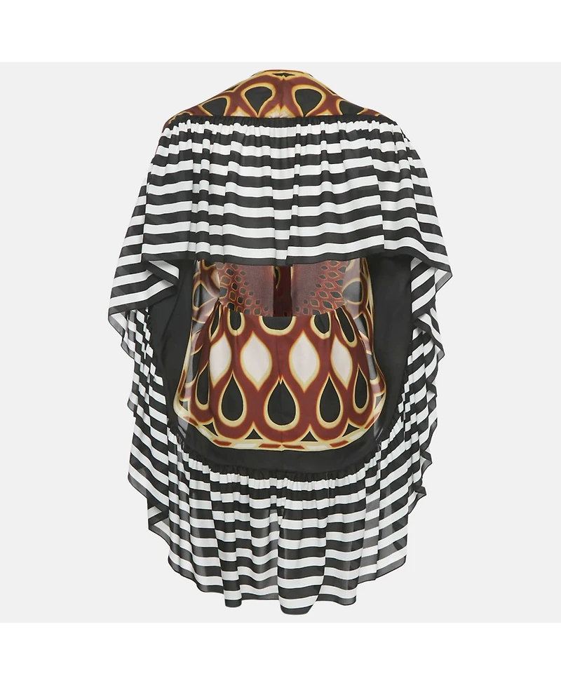 Pre-Owned Givenchy Women's Black Printed Silk Frill Back Open Blouse