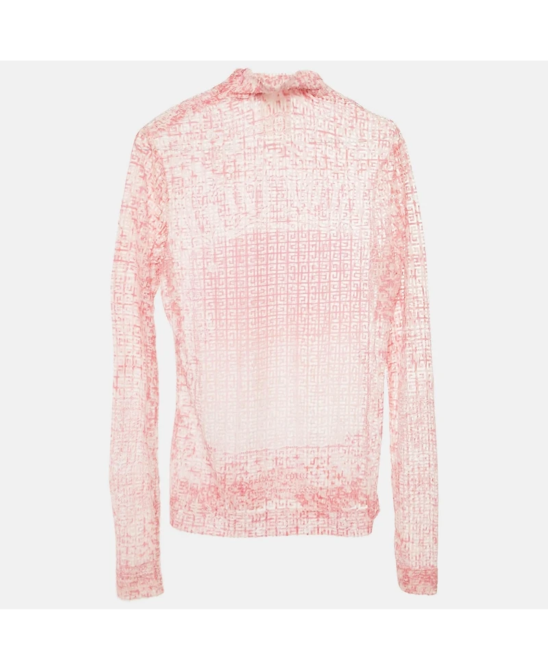 Pre-Owned Givenchy Women's Pink/white Mesh Velvet 4G Turtleneck Top