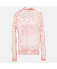 Pre-Owned Givenchy Women's Pink/white Mesh Velvet 4G Turtleneck Top