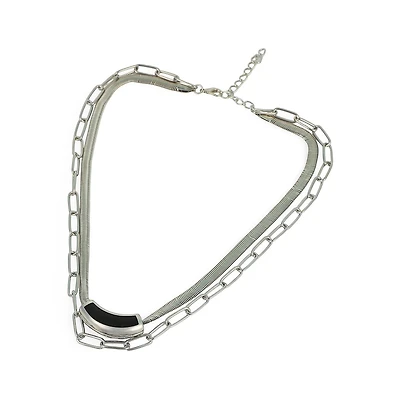 Sohi Women's The Sylvan-Snakechain Multi-Layer Necklace - Chrome Silver