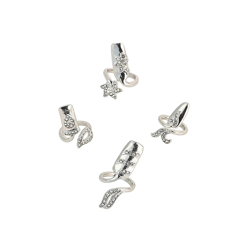 Women's The Botanic Nail Rings - Metallic Silver (Set Of 4)