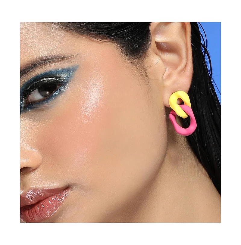 Women's The Block-Link Drop Earrings - Lemon Yellow & Fushcia Pink