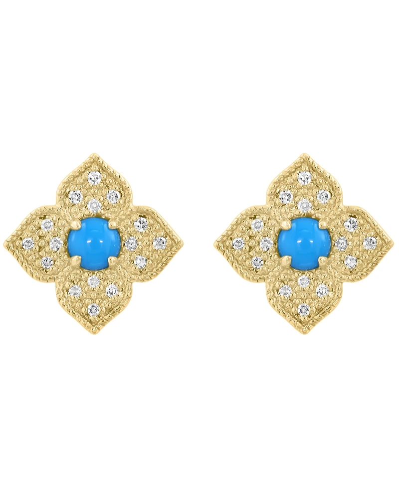 Effy Collection Diamond (1/10 ct. t.w.) & Turquoise Stud Earrings in 14k Yellow Gold
