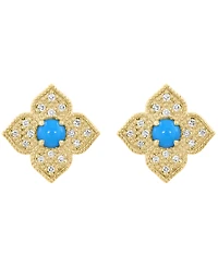 Effy Collection Diamond (1/10 ct. t.w.) & Turquoise Stud Earrings in 14k Yellow Gold
