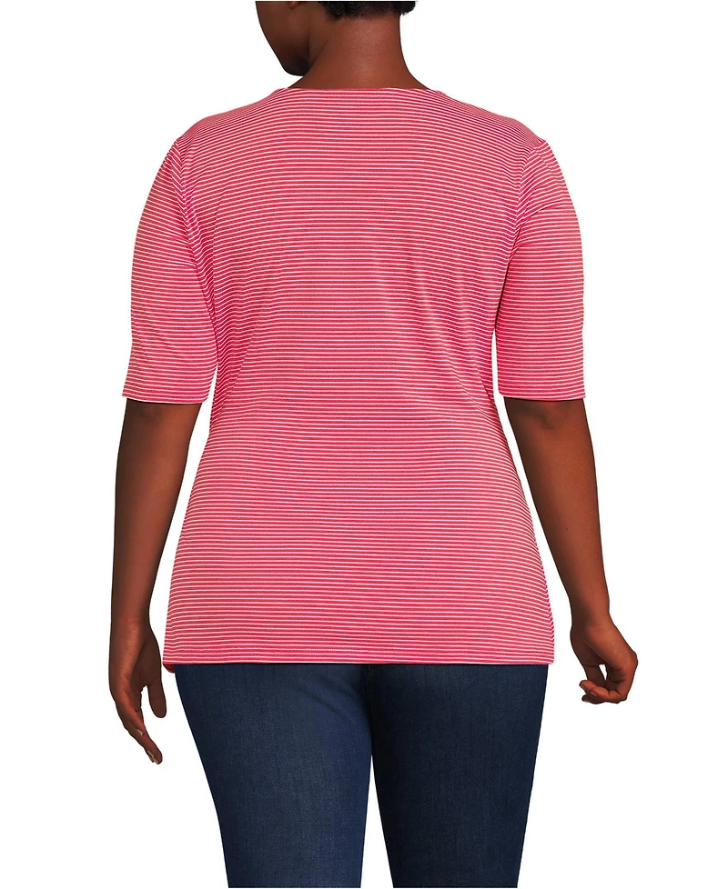 Lands' End Plus Elbow Sleeve Lightweight Jersey Side Tie Blouse