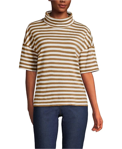 Lands' End Women's Elbow Sleeve Supima Cotton Relaxed Turtleneck