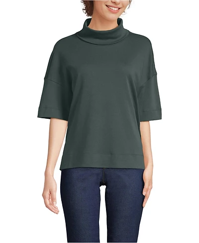 Lands' End Women's Elbow Sleeve Supima Cotton Relaxed Turtleneck