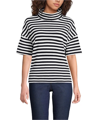 Lands' End Women's Elbow Sleeve Supima Cotton Relaxed Turtleneck