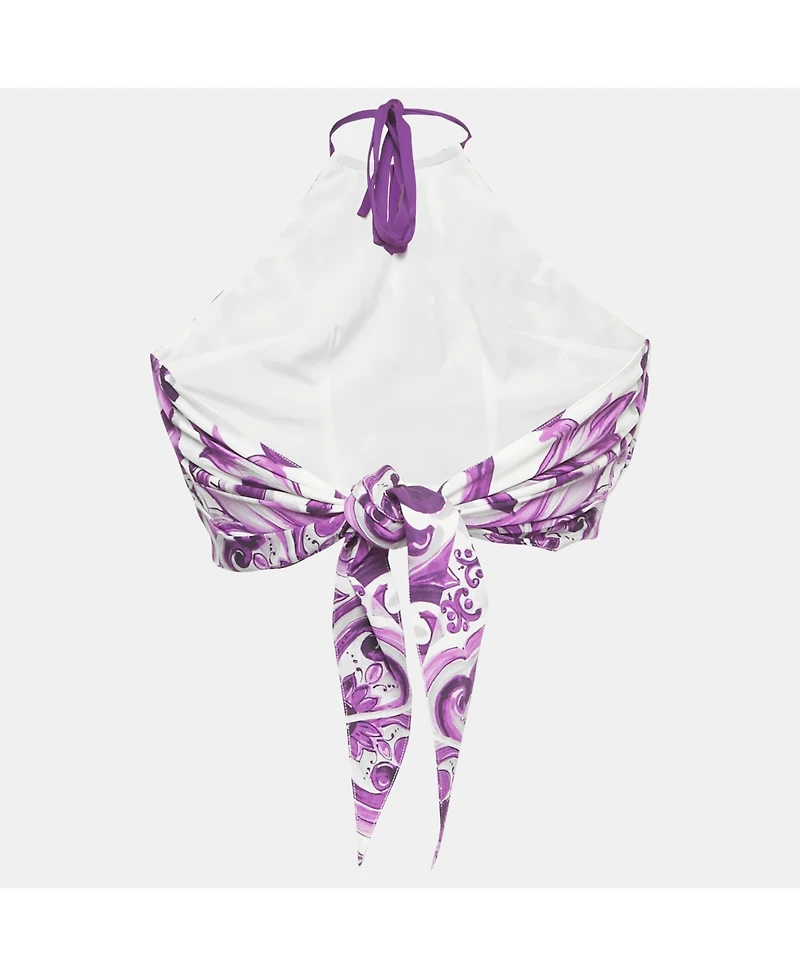 Pre-Owned Dolce & Gabbana Women's Majolica Print Silk Halter Neck Top