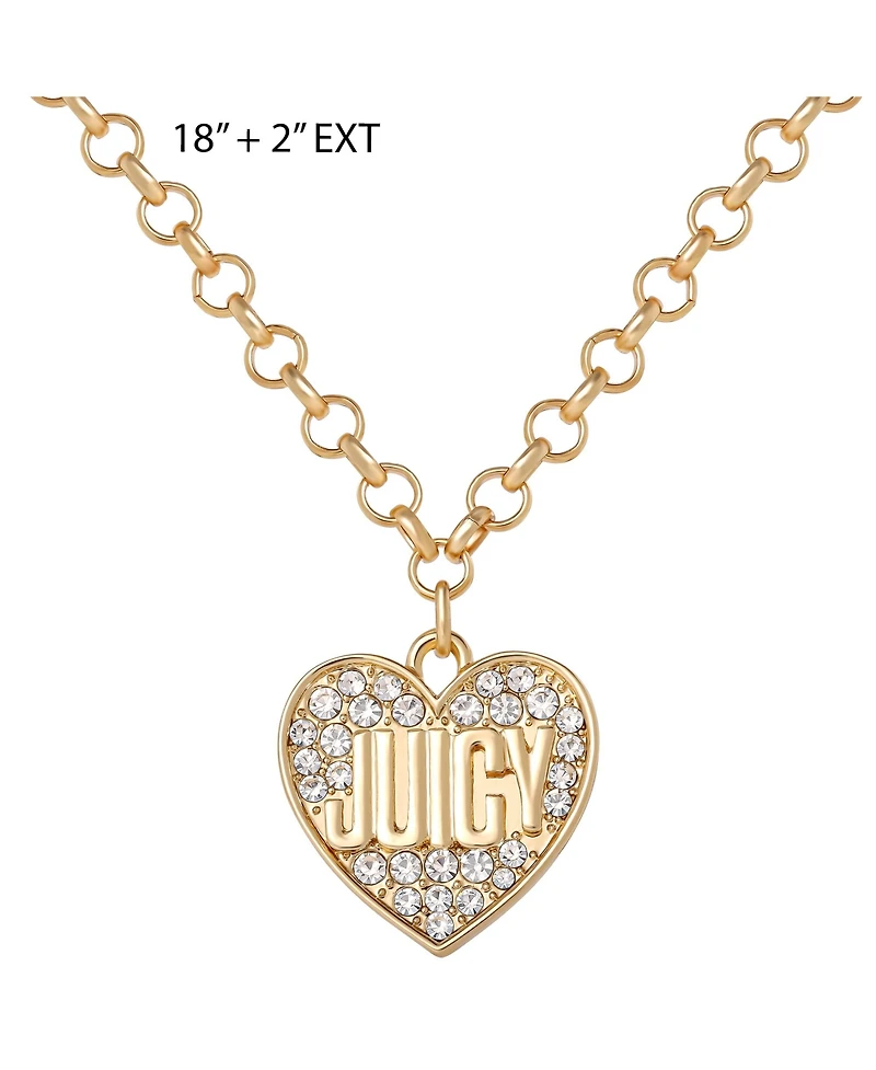 Juicy Couture Logo in Heart Pave Necklace - Gold tone