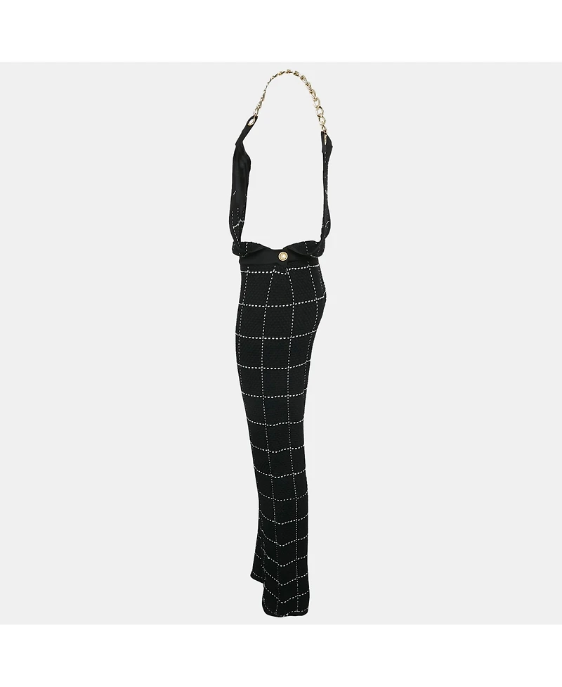 Pre-Owned Balmain Women's Black Patterned Knit Chain Strap Detail Jumpsuit