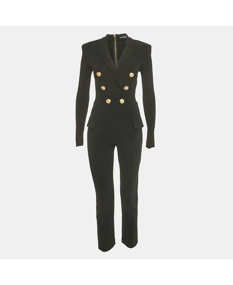 Pre-Owned Balmain Women's Black Double Breasted Jersey Tailored Jumpsuit