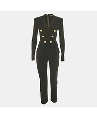 Pre-Owned Balmain Women's Black Double Breasted Jersey Tailored Jumpsuit