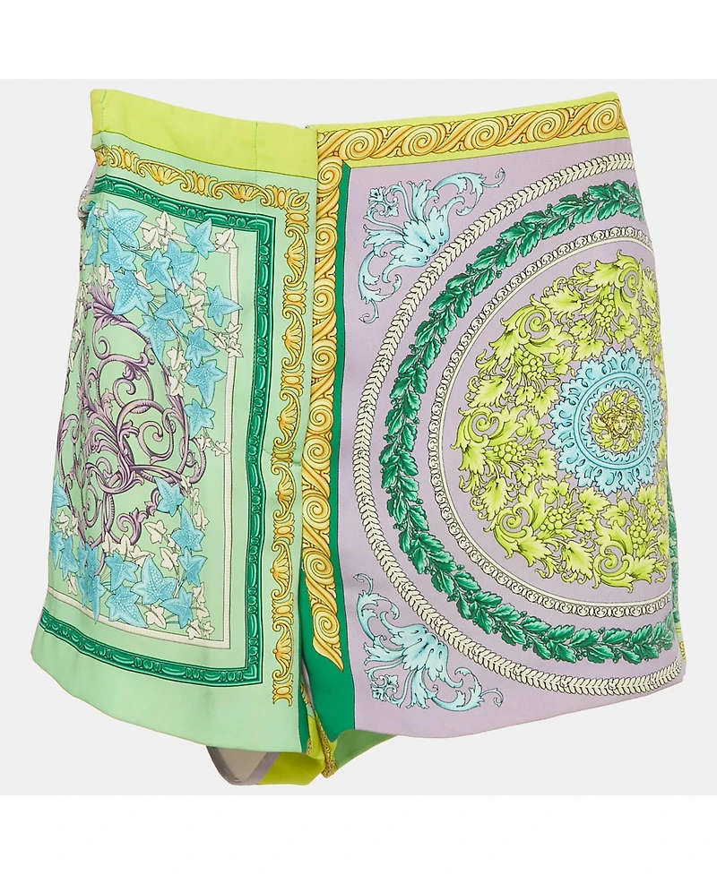 Pre-Owned Versace Women's Green Barocco Crepe Metallic Ring Detail Shorts