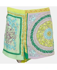 Pre-Owned Versace Women's Green Barocco Crepe Metallic Ring Detail Shorts