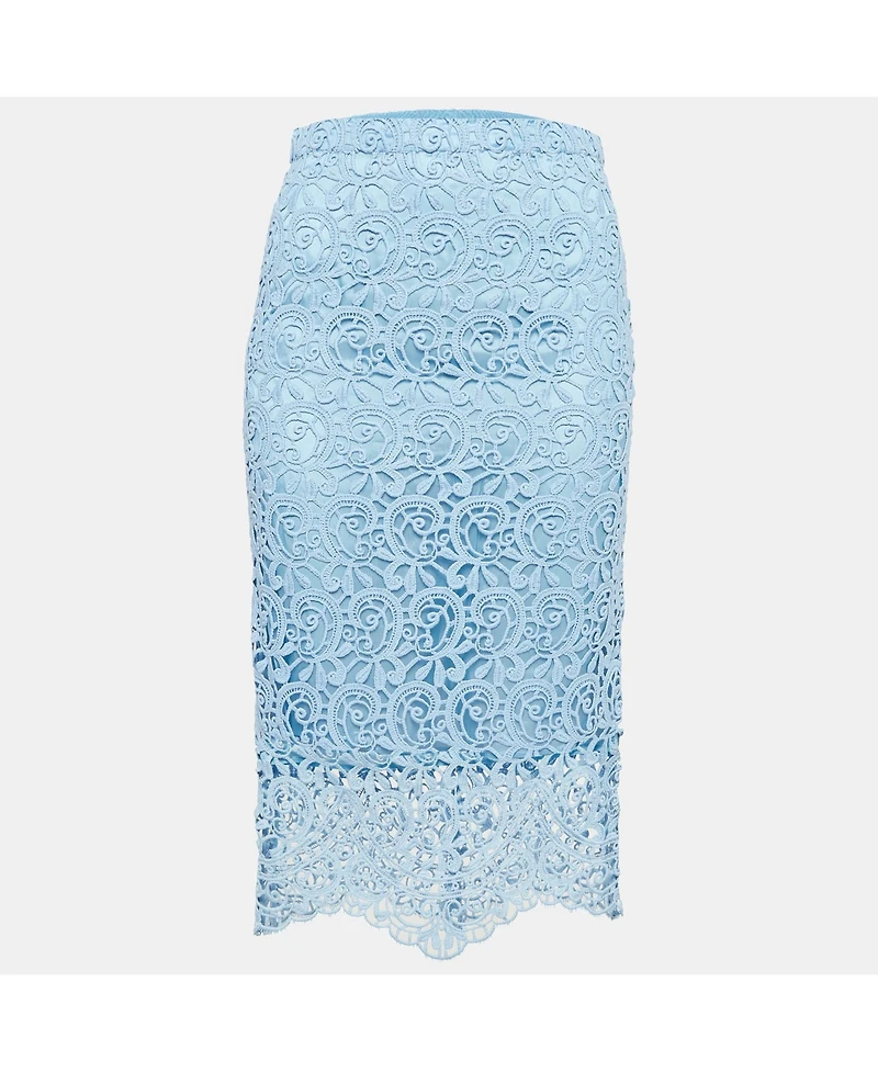 Pre-Owned Burberry Women's Pale Blue Lace Pencil Skirt