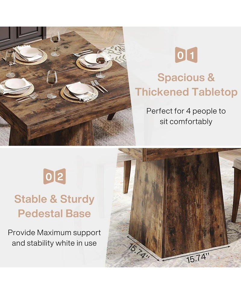 Tribesigns Square Dining Table for 4, 31.5-Inch Small Kitchen Table with Sturdy Pedestal Base, Farmhouse Dinner Table