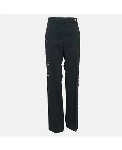 Pre-Owned Versace Women's Black Cut-Out Embellished Cotton Trousers