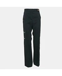 Pre-Owned Versace Women's Black Cut-Out Embellished Cotton Trousers