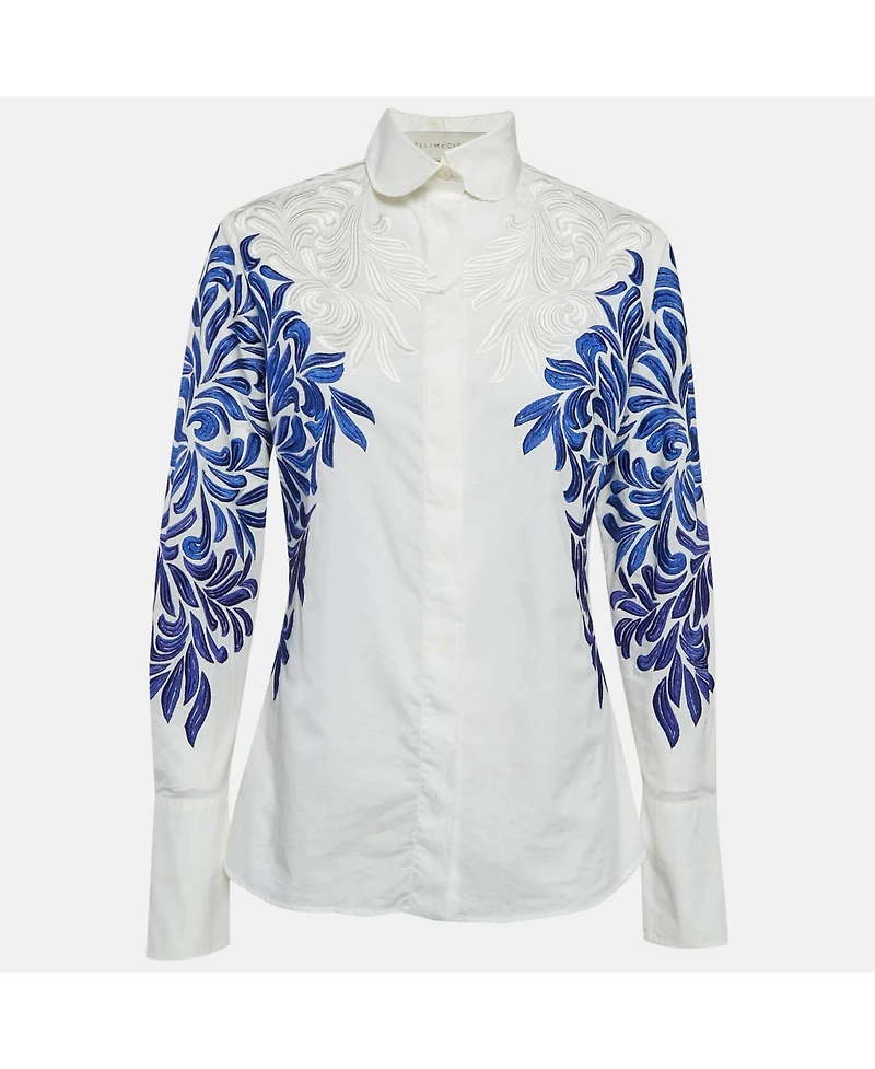 Pre-Owned Stella Mccartney Women's White/blue Embroidered Cotton Long Sleeve Shirt