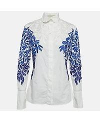 Pre-Owned Stella Mccartney Women's White/blue Embroidered Cotton Long Sleeve Shirt