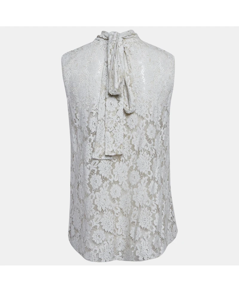 Pre-Owned Dolce & Gabbana Women's Cream Lace Sleeveless Top