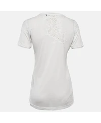 Pre-Owned Dolce & Gabbana Women's White Modal & Lace Trim Crew Neck Top