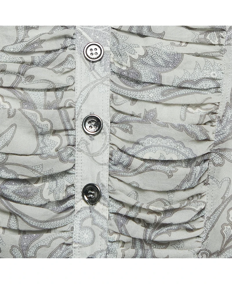 Pre-Owned Burberry Women's London Printed Crepe Tie-Up Pleated Top