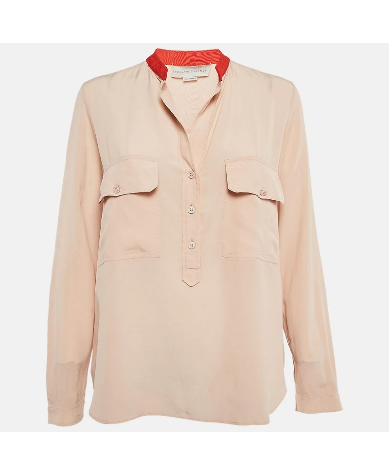 Pre-Owned Stella Mccartney Women's Pale Pink Silk Crepe Contrast Collar Detail Blouse