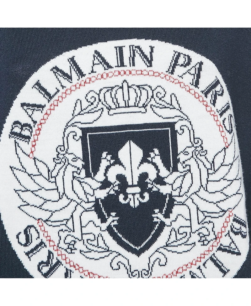 Pre-Owned Balmain Women's Navy Blue Intarsia Knit Crew Neck Sweater