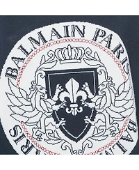 Pre-Owned Balmain Women's Navy Blue Intarsia Knit Crew Neck Sweater