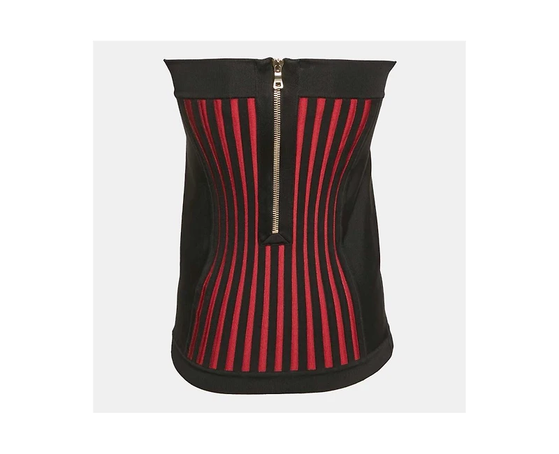 Pre-Owned Balmain Women's Black Knit Corset Zip-Up Strapless Crop Top