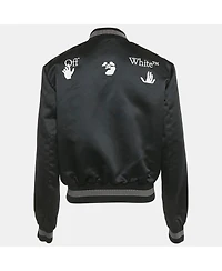 Pre-Owned Off-White Men's Black Logo Print Synthetic Bomber Jacket