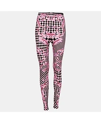 Pre-Owned Versace Women's Pink Stretch Knit Striped & Baroque Print Leggings