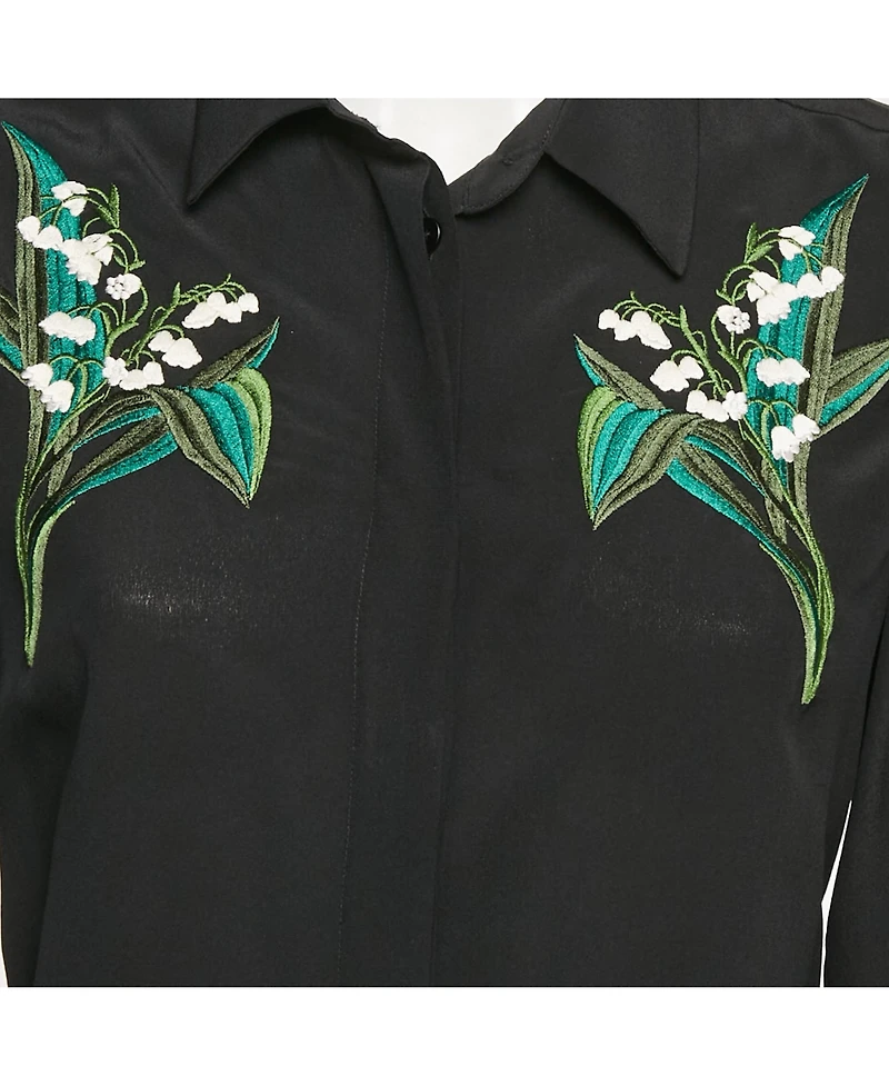 Pre-Owned Stella Mccartney Women's Black Floral Embroidered Silk Long Sleeve Shirt