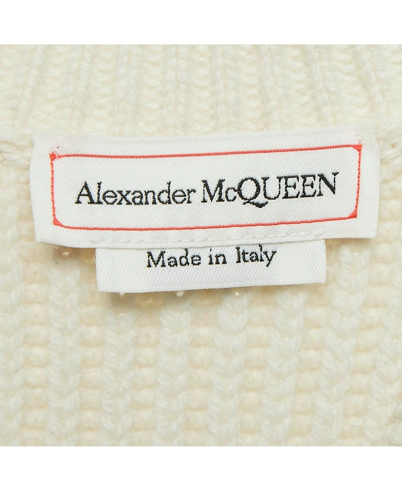 Pre-Owned Alexander Mcqueen Women's White Argyle Intarsia Rib Knit Sweater
