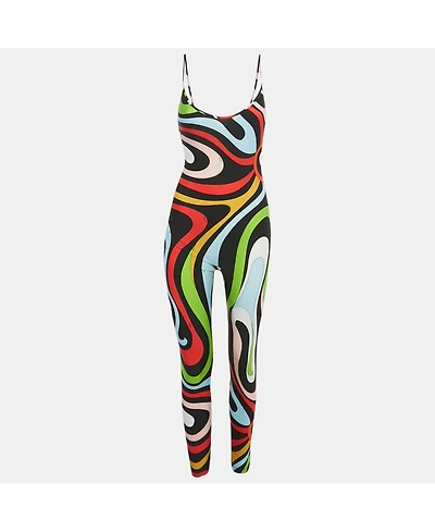 Pre-Owned Emilio Pucci Women's Black Printed Jersey Sleeveless Jumpsuit