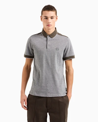 A|X Armani Exchange Men's Short Sleeve Heathered Contrast Trim Polo Shirt